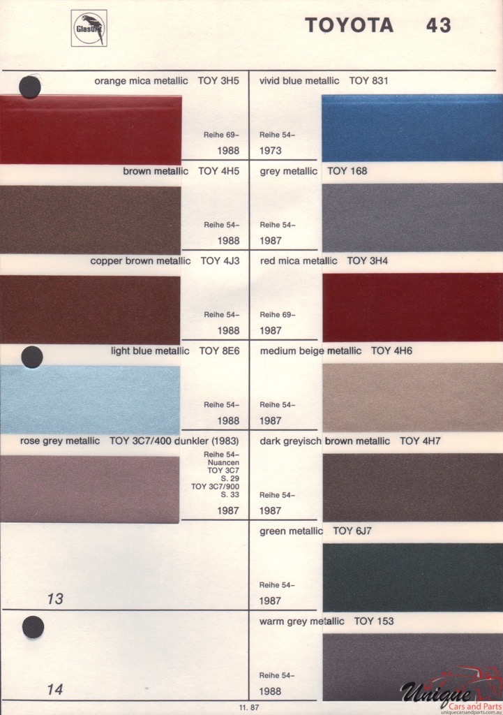 1973 Toyota Paint Charts Glasurit 1
